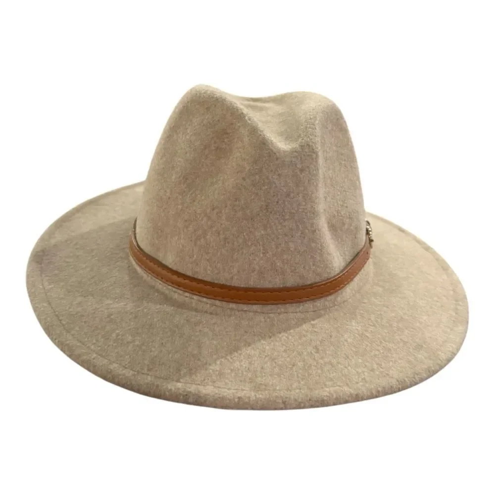altar’d state Wool Blend Stylish Tan Fedora Hat with Brown Leather Band OSFM